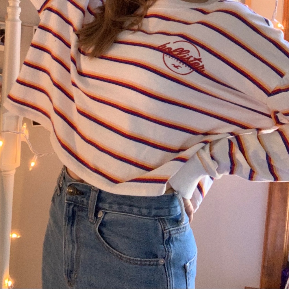 hollister striped long sleeve cropped tee